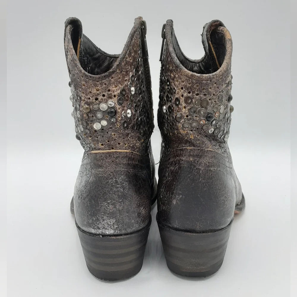 Frye Deborah Studded Metallic Leather Ankle Short Boots. - Picture 7 of 16